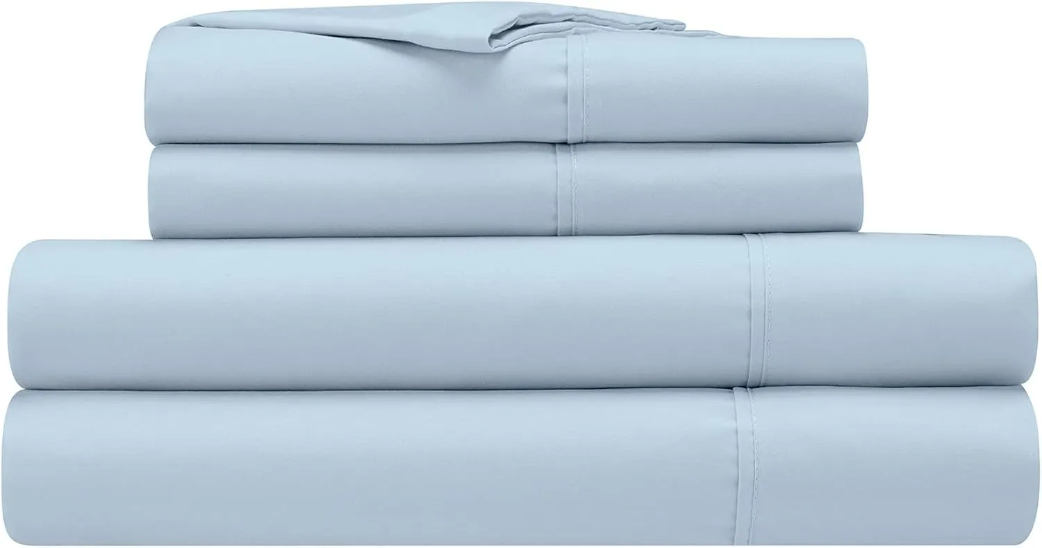 Serta Simply Clean Super Soft Hypoallergenic Stain Resistant Deep Pocket 4 Pieces Solid Bed Sheet Set, King, Light Blue