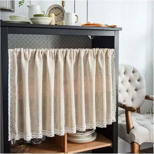 Short Curtain for Small Windows, Country Cotton Kitchen Valance with Lace Trim, Light Filtering Bistro Curtains, Rod Pocket(W150xH45cm/59x18in)