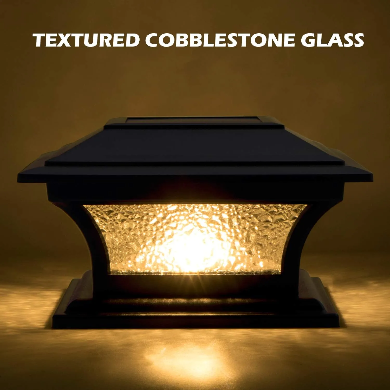 SIEDiNLAR Solar Post Lights Outdoor Glass LED Fence Cap Light 2 Modes for 4x4 5x5 6x6 Posts Deck Patio Garden Decoration Warm White/Cool White Lighting Black (2 Pack)