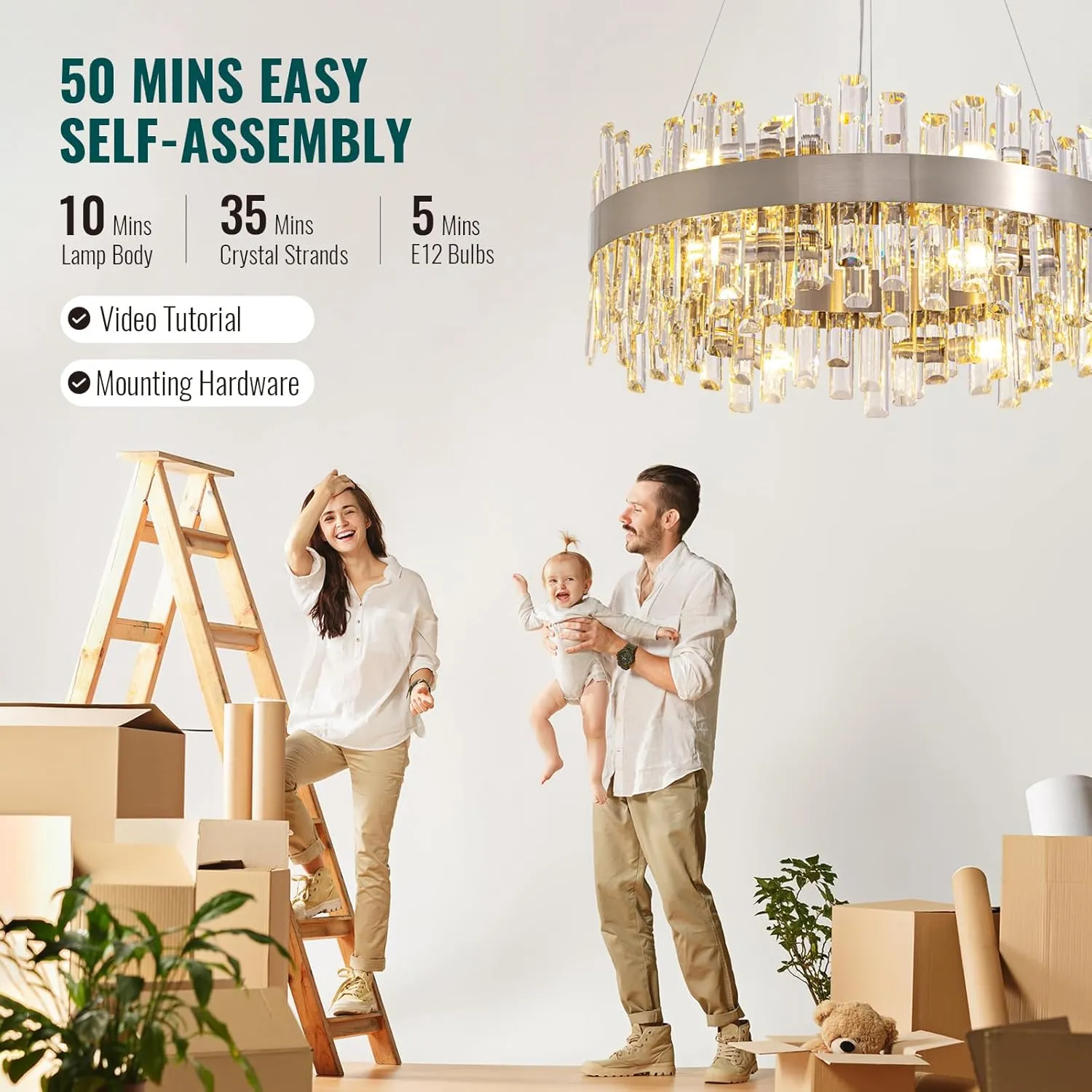 Siljoy Modern Crystal Chandelier for Dining Room 12-Lights Polished Chrome 2Tiers K9 Crystal Raindrop Chandelier Contemporary Round Pendant Ceiling Light Fixture for Living Room Entryway D23.6''