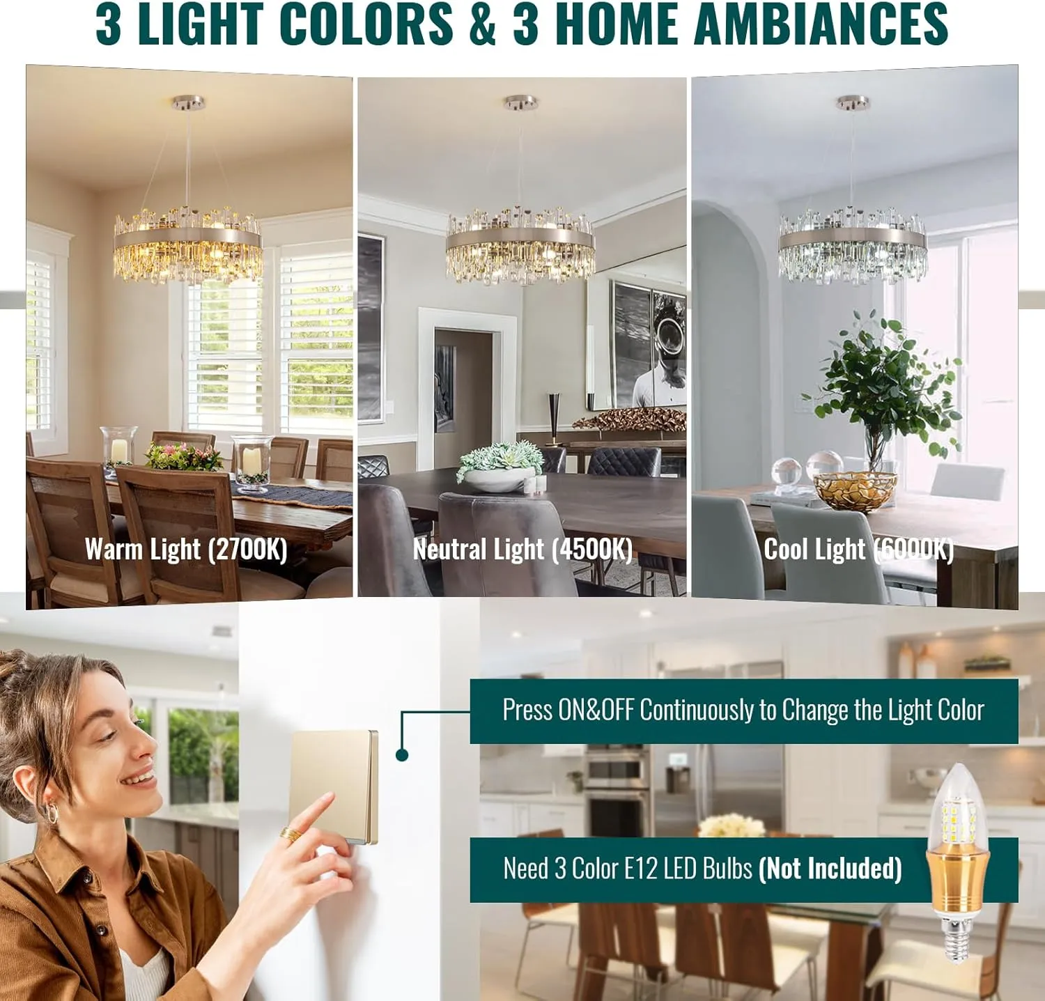 Siljoy Modern Crystal Chandelier for Dining Room 12-Lights Polished Chrome 2Tiers K9 Crystal Raindrop Chandelier Contemporary Round Pendant Ceiling Light Fixture for Living Room Entryway D23.6''