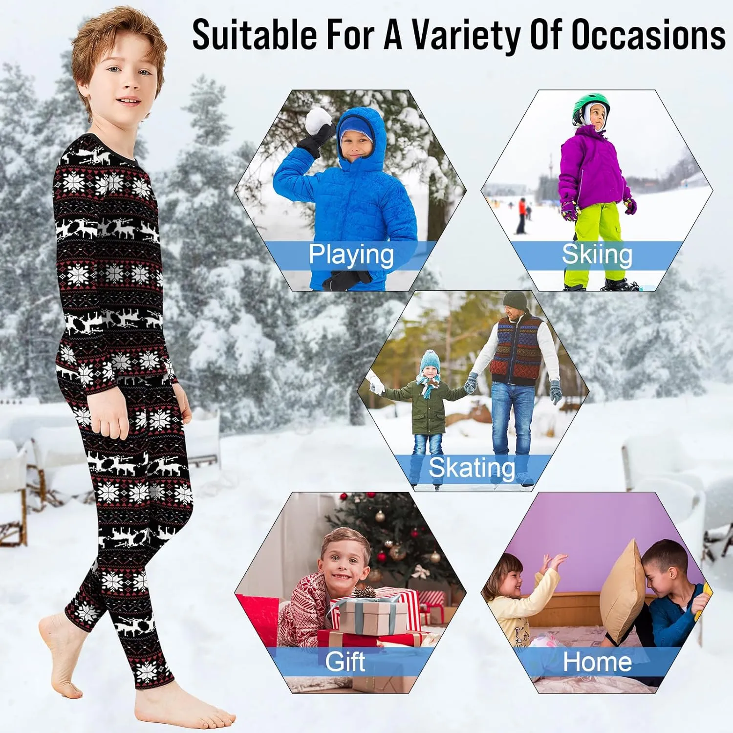 Silkfly Boys Thermal Underwear Set Base Layer Fleece Lined Underwear for Kids Shirt and Pants for Boys Winter