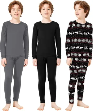 Silkfly Boys Thermal Underwear Set Base Layer Fleece Lined Underwear for Kids Shirt and Pants for Boys Winter