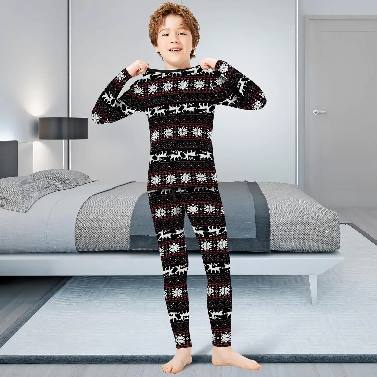 Silkfly Boys Thermal Underwear Set Base Layer Fleece Lined Underwear for Kids Shirt and Pants for Boys Winter