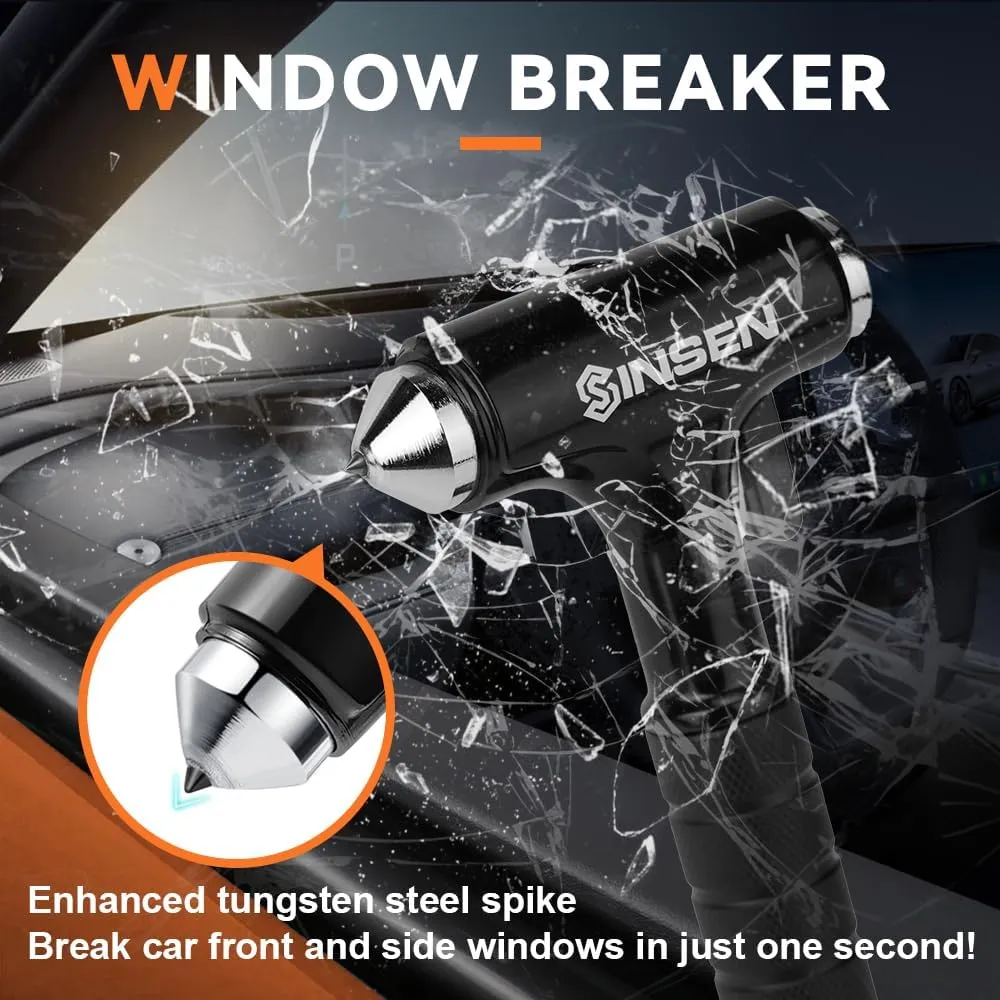 SINSEN Automotive Escape Tool, Window Breaker Seatbelt Cutter, Car Flashlight Safety Hammer, Emergency Kit Self Defense Accessories, Multifunction 4-in-1 Auto Tactical Gear, Rechargeable Powered Led