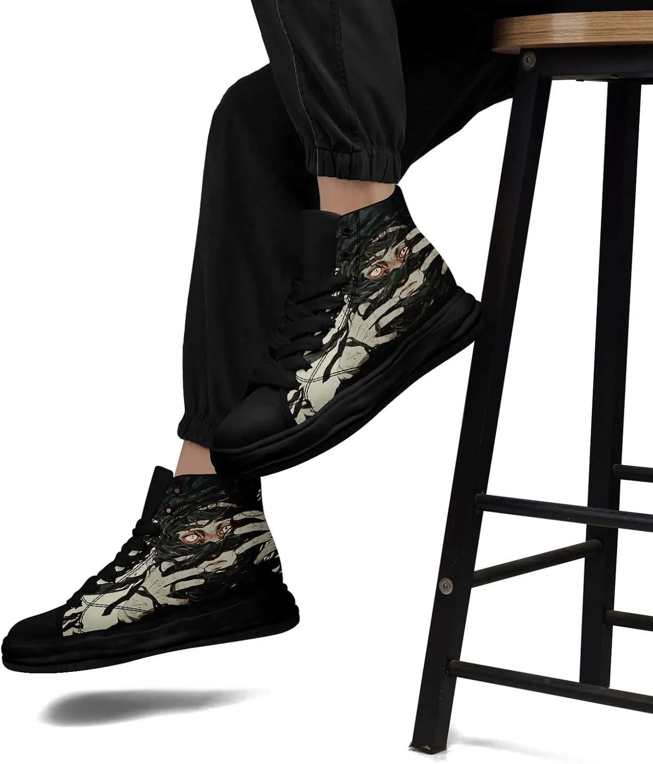 Skull High-Top Canvas Sneakers for Men Women Casual Comfortable Skateboarding Shoes, Gothic Design,Non-Slip Tennis Sneaker