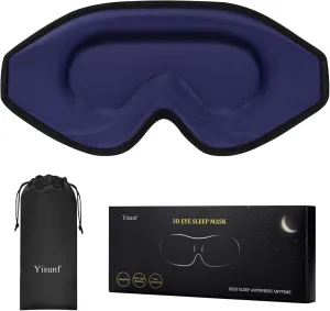 Sleep Mask for Side Sleeper, Women Men Eye Mask for Sleeping, Zero Pressure 3D Sleeping Mask with 12mm Eye Socket, Soft Sleep Cover with Adjustable Strap for Office Nap Travel (Blue)