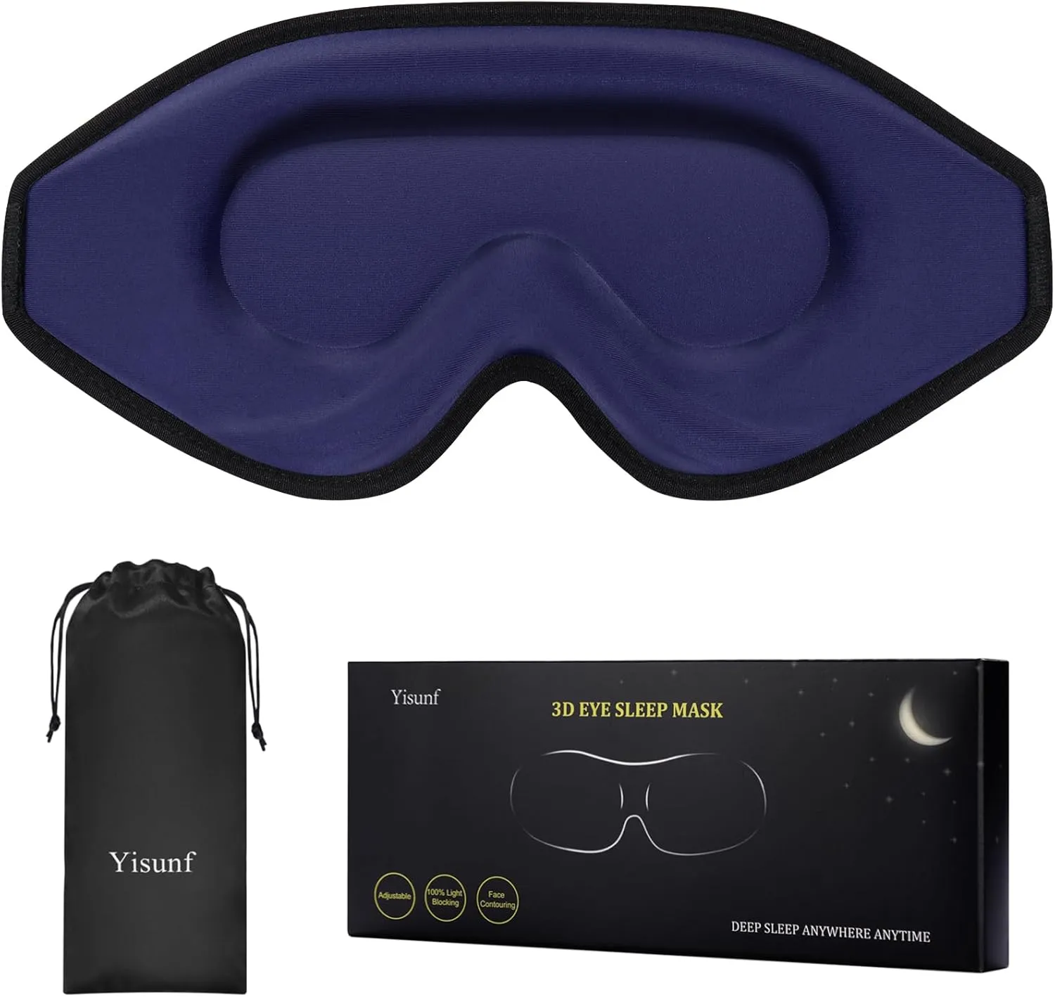 Sleep Mask for Side Sleeper, Women Men Eye Mask for Sleeping, Zero Pressure 3D Sleeping Mask with 12mm Eye Socket, Soft Sleep Cover with Adjustable Strap for Office Nap Travel (Blue)