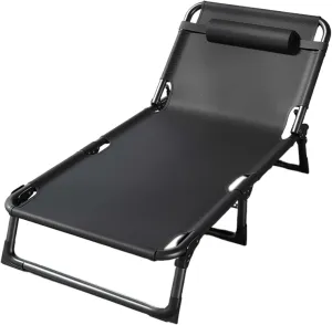 Sleeping Cots for Adults Folding Camping Cot Adjustable 4-Position, Adults Reclining Fold Out Bed Chair with Pillow, Fold Up Bed for Office Pool Patio Beach