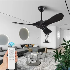 Small 42" Ceiling Fans without Lights, Solid Wood Ceiling Fan No Light with Remote Control DC Motor Indoor Outdoor for Patios, Living Room, Bedroom, Farmhouse Matte Black