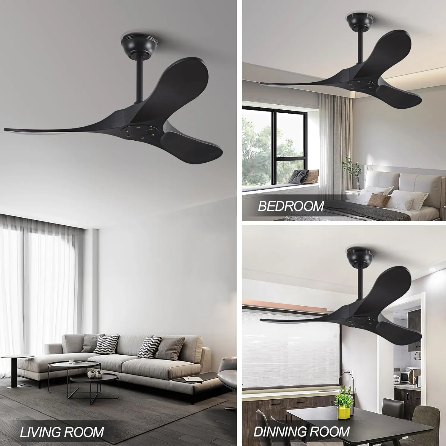 Small 42" Ceiling Fans without Lights, Solid Wood Ceiling Fan No Light with Remote Control DC Motor Indoor Outdoor for Patios, Living Room, Bedroom, Farmhouse Matte Black