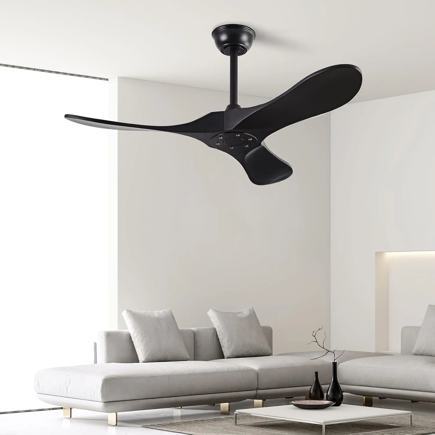 Small 42" Ceiling Fans without Lights, Solid Wood Ceiling Fan No Light with Remote Control DC Motor Indoor Outdoor for Patios, Living Room, Bedroom, Farmhouse Matte Black