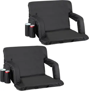 Smartxchoices 25" Wide Stadium Seats, 2 Pack Folding Bleacher Chairs, 6-Reclining Positions Padded with Back Support & Cushion, Arm Rests, Pockets, 2 Cup Holders, Anchor Straps, Shoulder Straps, Black