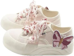 Sneakers Women Low Top Canvas Y2K Fashion Bow Casual Lattice Lace Pink Sneakers Cute Lightweight Shoes