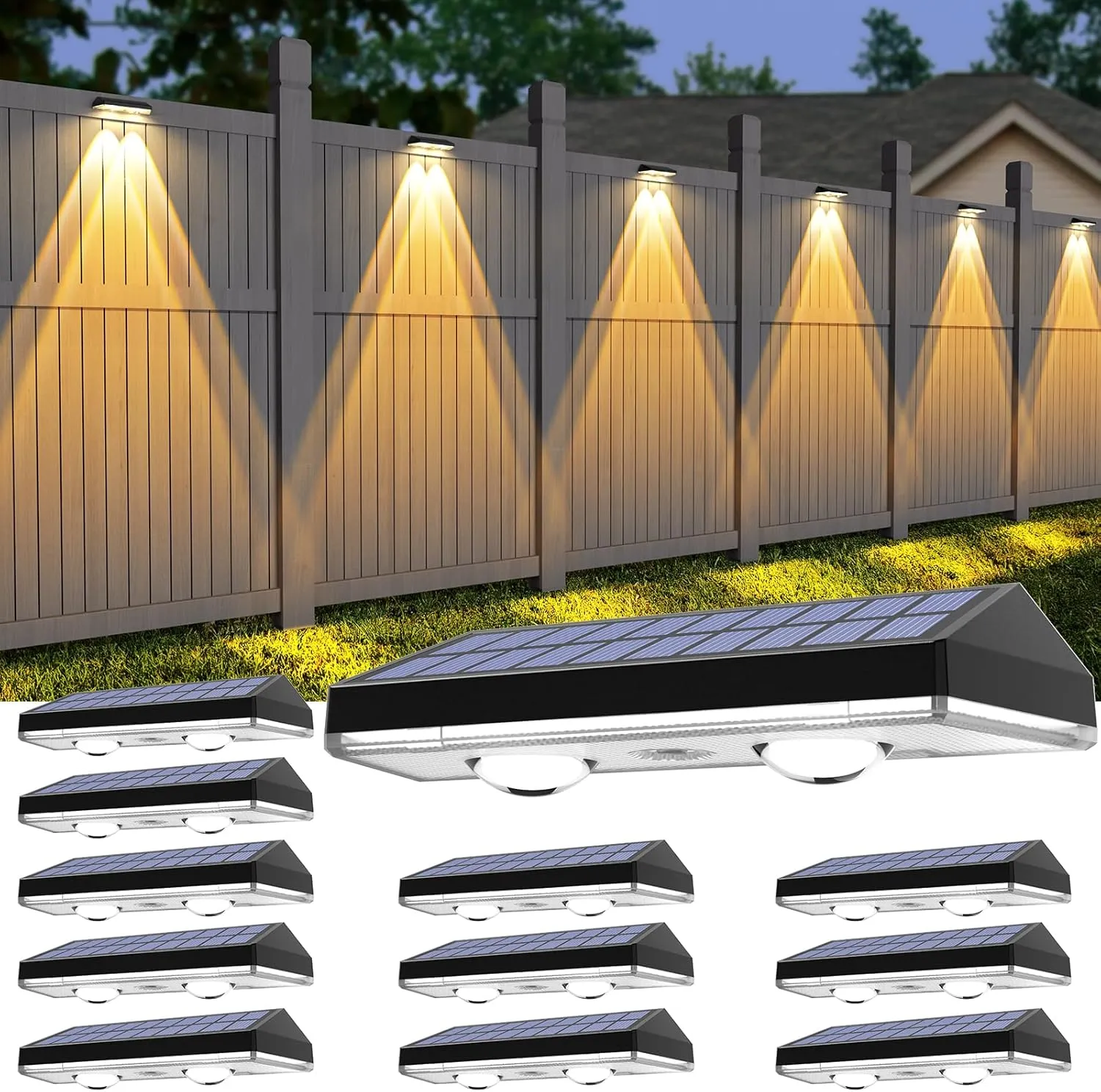 Solar Fence Lights,Warm White & Cold White & Mixed Color 3 Modes Bright Lens LED Dusk to Dawn Deck Light, Outdoor Waterproof,Solar Outdoor Lights for Backyard/Railing/Wall (12Pack)