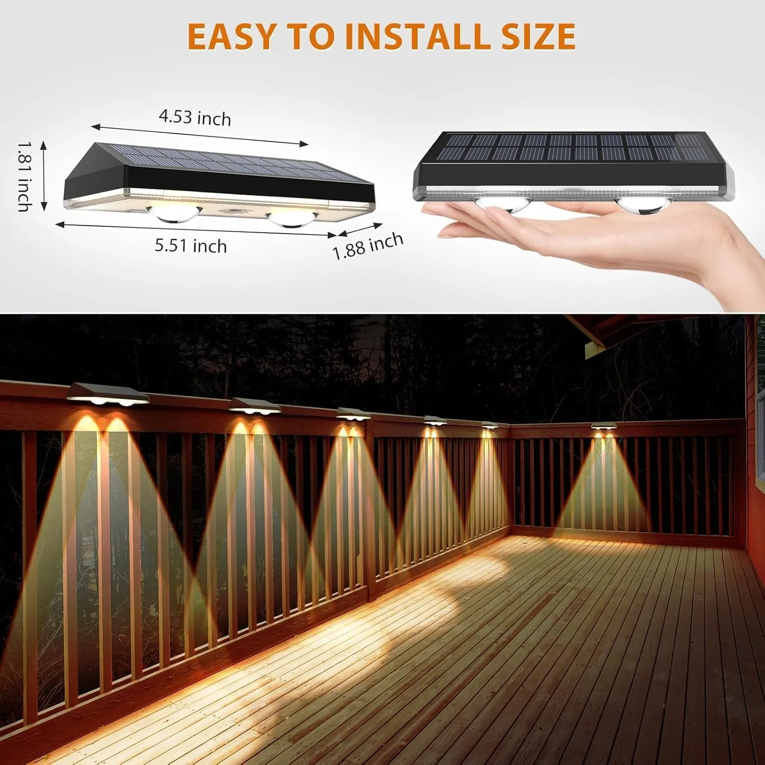 Solar Fence Lights,Warm White & Cold White & Mixed Color 3 Modes Bright Lens LED Dusk to Dawn Deck Light, Outdoor Waterproof,Solar Outdoor Lights for Backyard/Railing/Wall (12Pack)