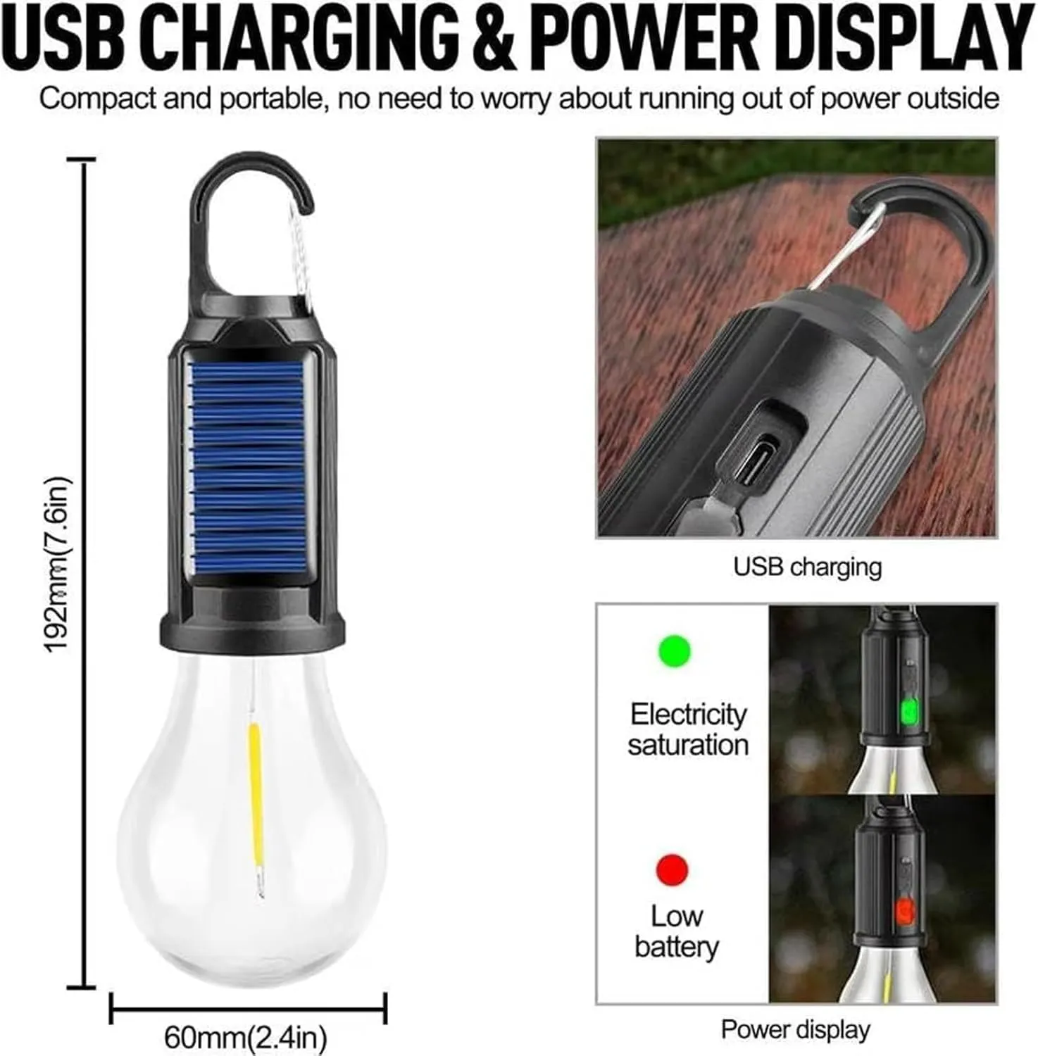 Solar Rechargeable Hooked Camping Light, Shineshore Solar Lights, 3 Light Modes, Multi-Functional Waterproof Portable USB Rechargeable Led Lights for Camping, Emergencies (Flat*3)