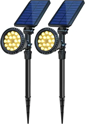 Solar Spot Lights Outdoor, Waterproof Solar Landscape Spotlights 18 LED 2-in-1 Uplights Adjustable Flag Pole Lights Solar Powered 3000k Warm White for Garden Yard Driveway Pathway