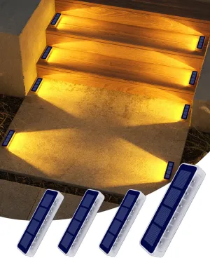 Solar Step Lights for Outside,4 Pack Solar Stair Lights Outdoor Waterproof,Warm White Deck Light Solar Powered Waterproof for Steps,Stairs,Walkway,Sidewalk,Patio,Pathway