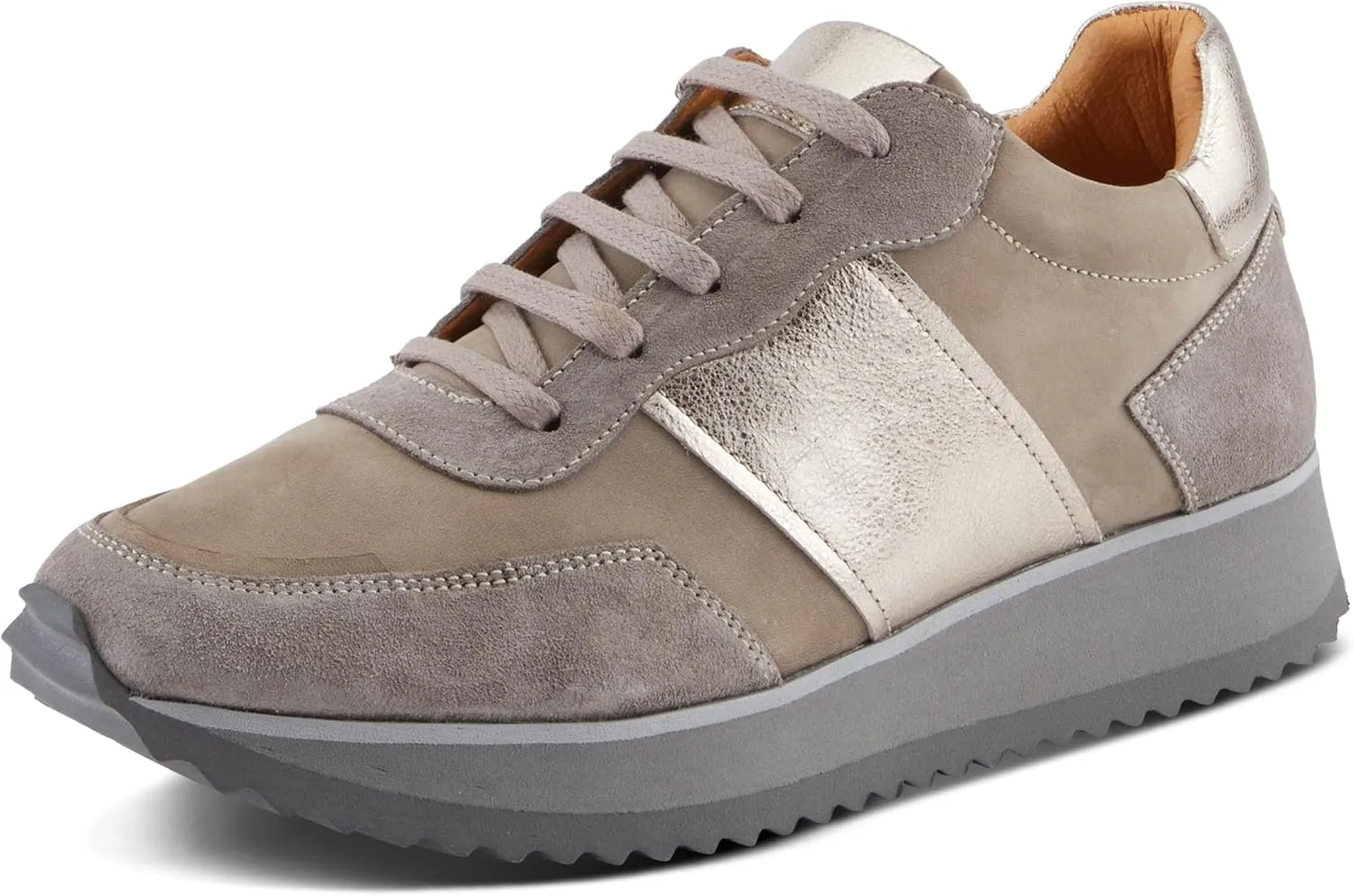 Spring Step Women's Compter Sneakers with Leather and Suede Mix, Cushioning, and Removable Insoles