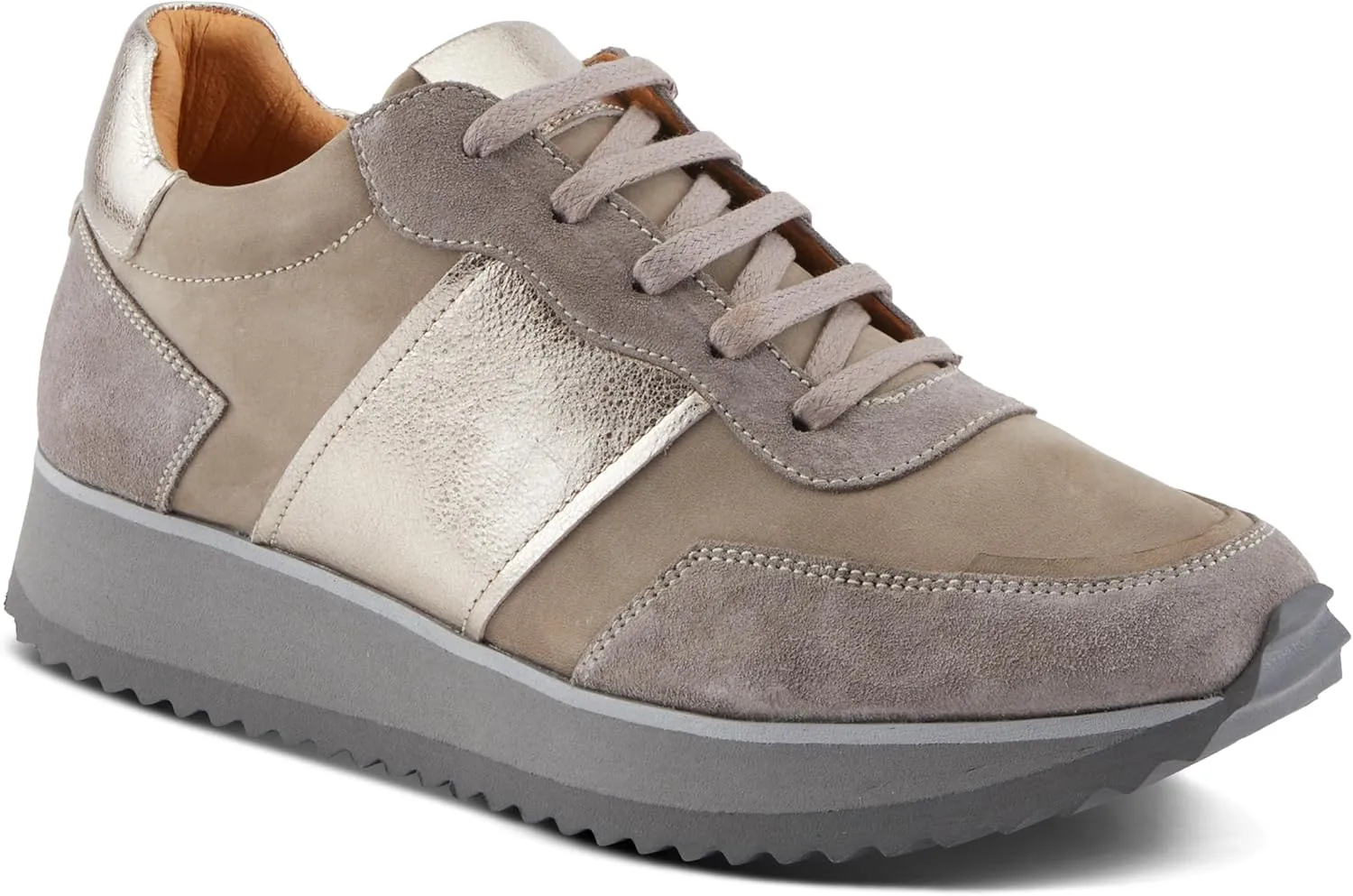 Spring Step Women's Compter Sneakers with Leather and Suede Mix, Cushioning, and Removable Insoles