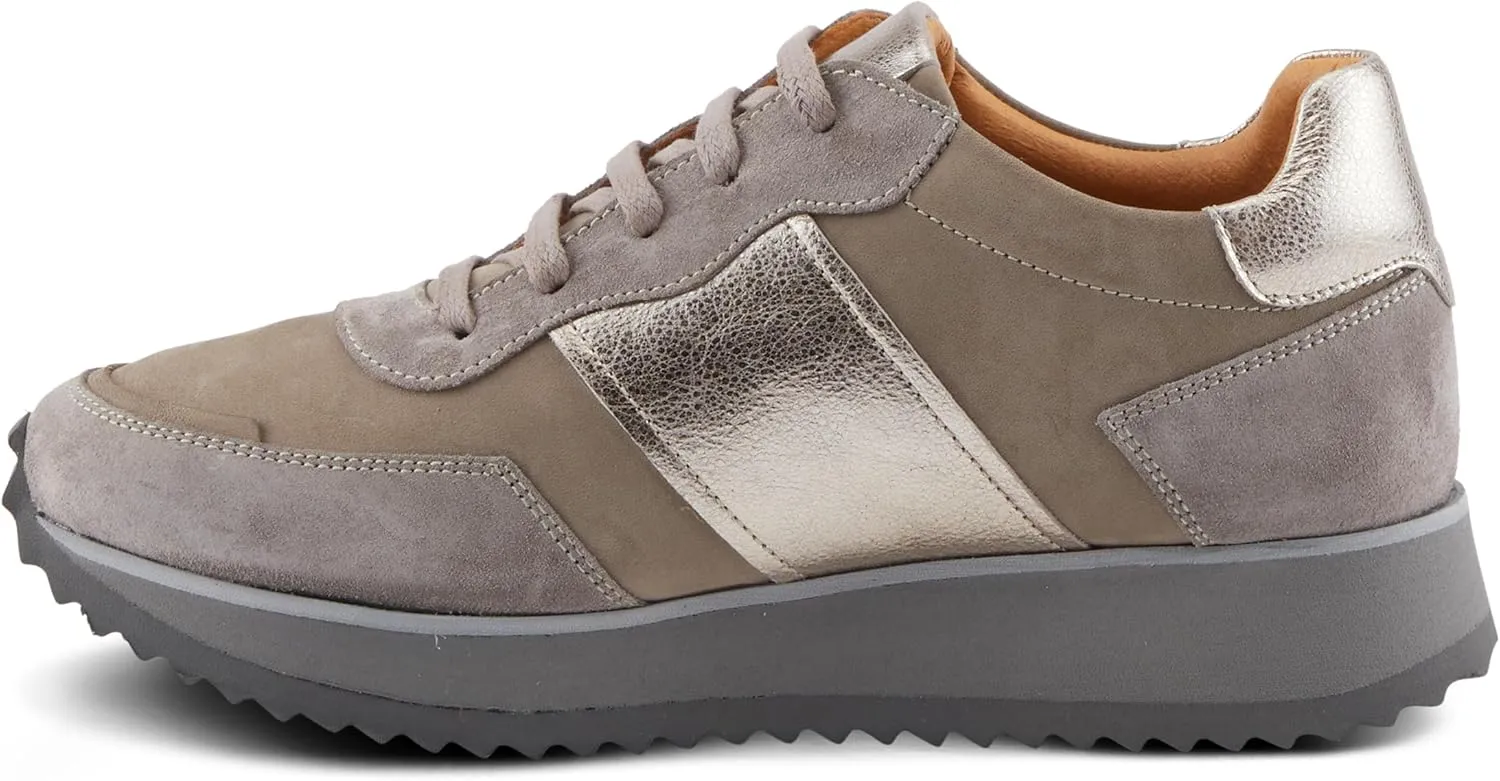 Spring Step Women's Compter Sneakers with Leather and Suede Mix, Cushioning, and Removable Insoles