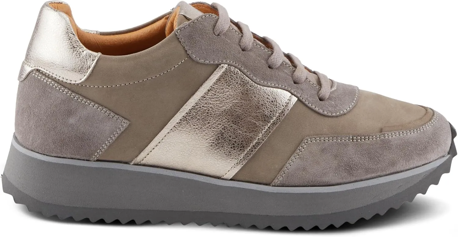 Spring Step Women's Compter Sneakers with Leather and Suede Mix, Cushioning, and Removable Insoles