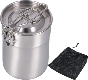 Stainless Steel Camping Pot, 1L Outdoor Coffee Maker Cup French Press Coffee Maker Camping Cooking Pot with Foldable Handle Lid for Hiking