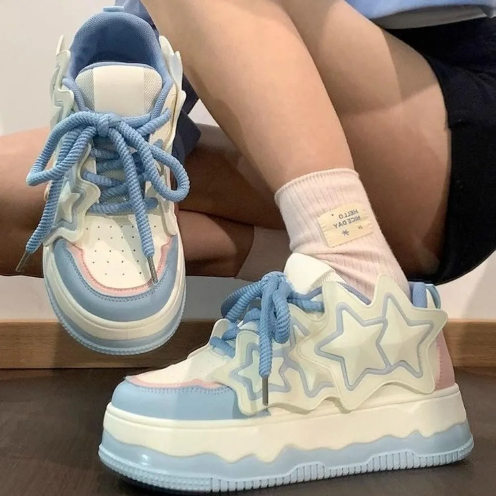 Star Y2K Sneakers Chunky Cute Canvas Preppy Kawaii Platform Shoes Laces Up Streetwear for Women Girl Walking Fit Well