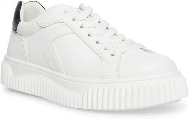 Steve Madden Dillyn White/Brown Rounded Closed Toe Lace Up Fashion Sneakers