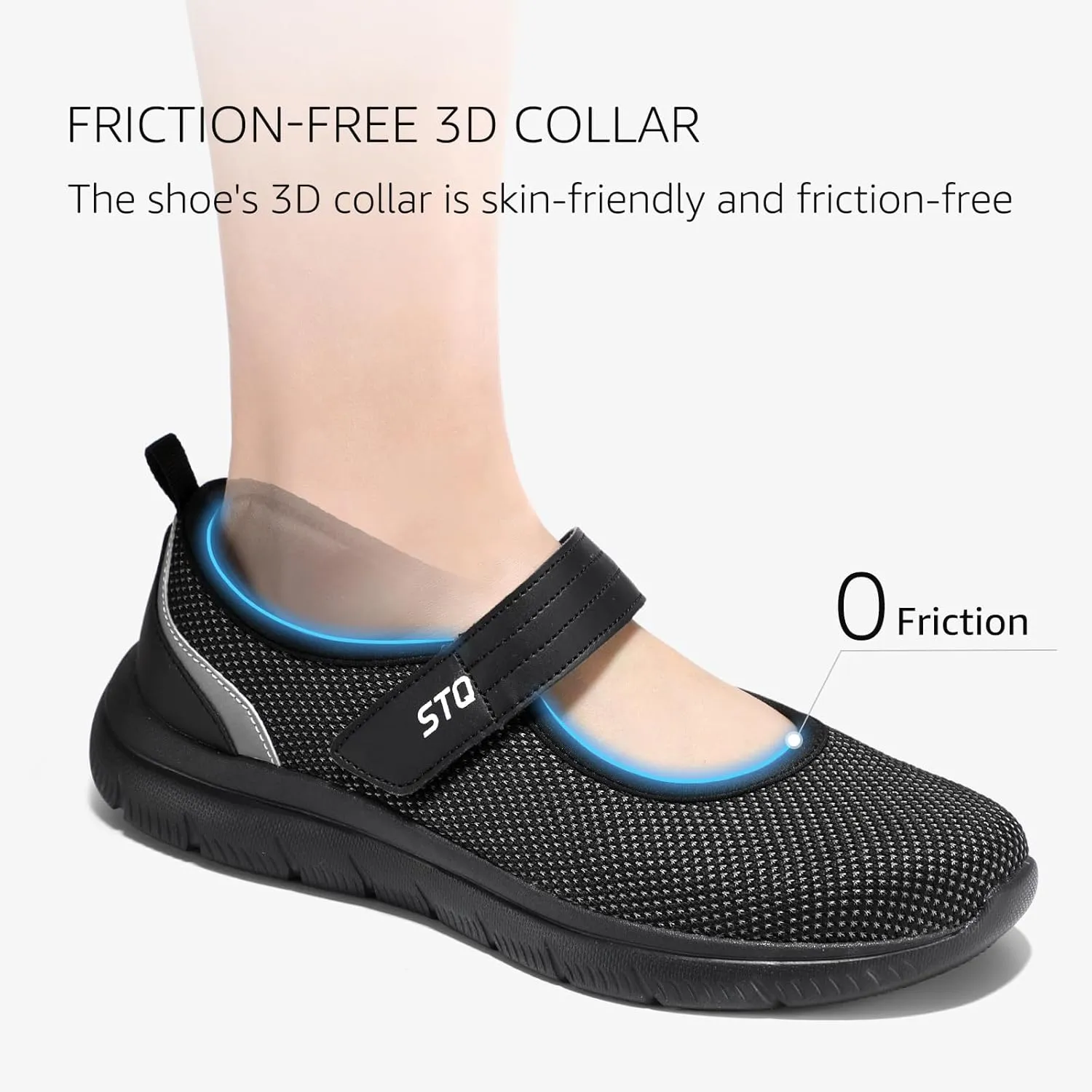 STQ Womens Walking Shoes Orthopedic Shoes Adjustable Non Slip Mary Jane Shoes