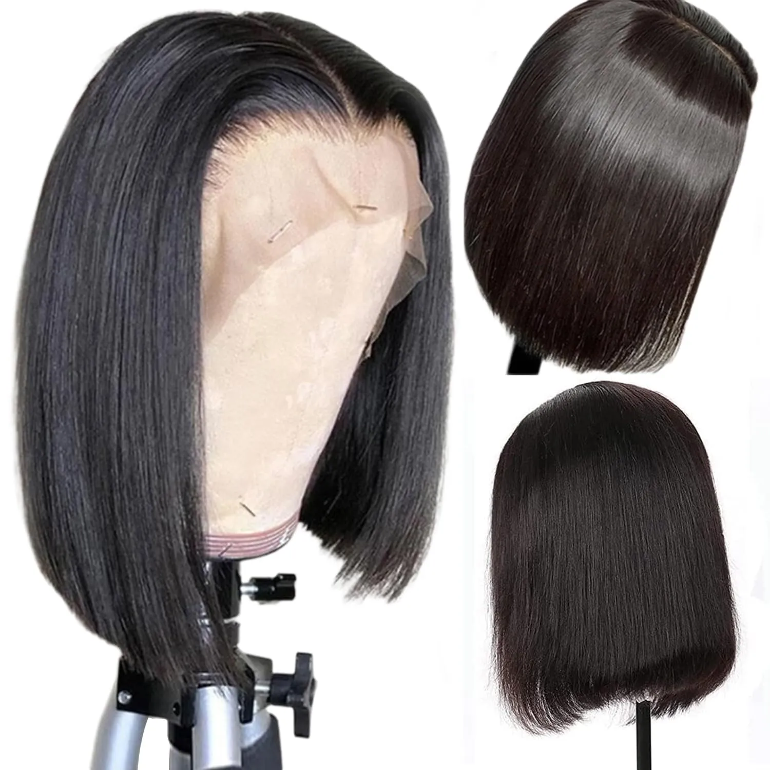 Straight Bob Wig Human Hair 12 Inch 13x4 HD Lace Front Wigs for Black Women Glueless Short Bob Lace Frontal Wig Human Hair Pre Plucked 150% Density Natural Black