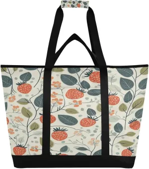 Strawberry Reusable Insulated Lunchbox Cooler Bag, Leakproof Kitchen Grocery Bag Collapsible Portable Cooler Tote Bag for Picnic, Camping, Office, Travel