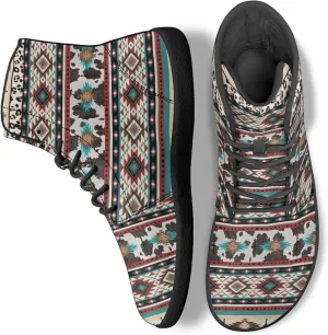 Stylish Print PU Leather High Top Barefoot Sneakers Shoes for Men Women