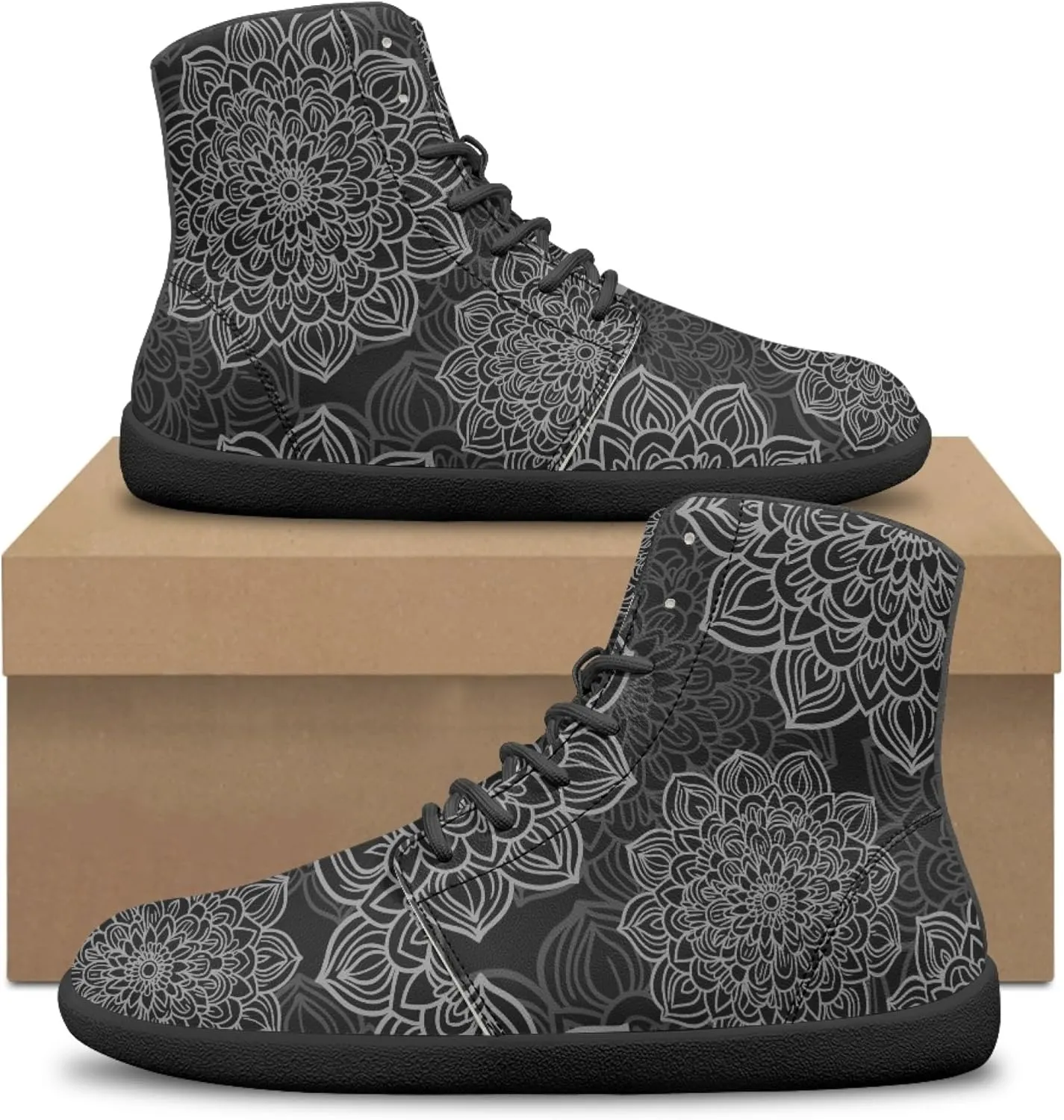 Stylish Print PU Leather High Top Barefoot Sneakers Shoes for Men Women