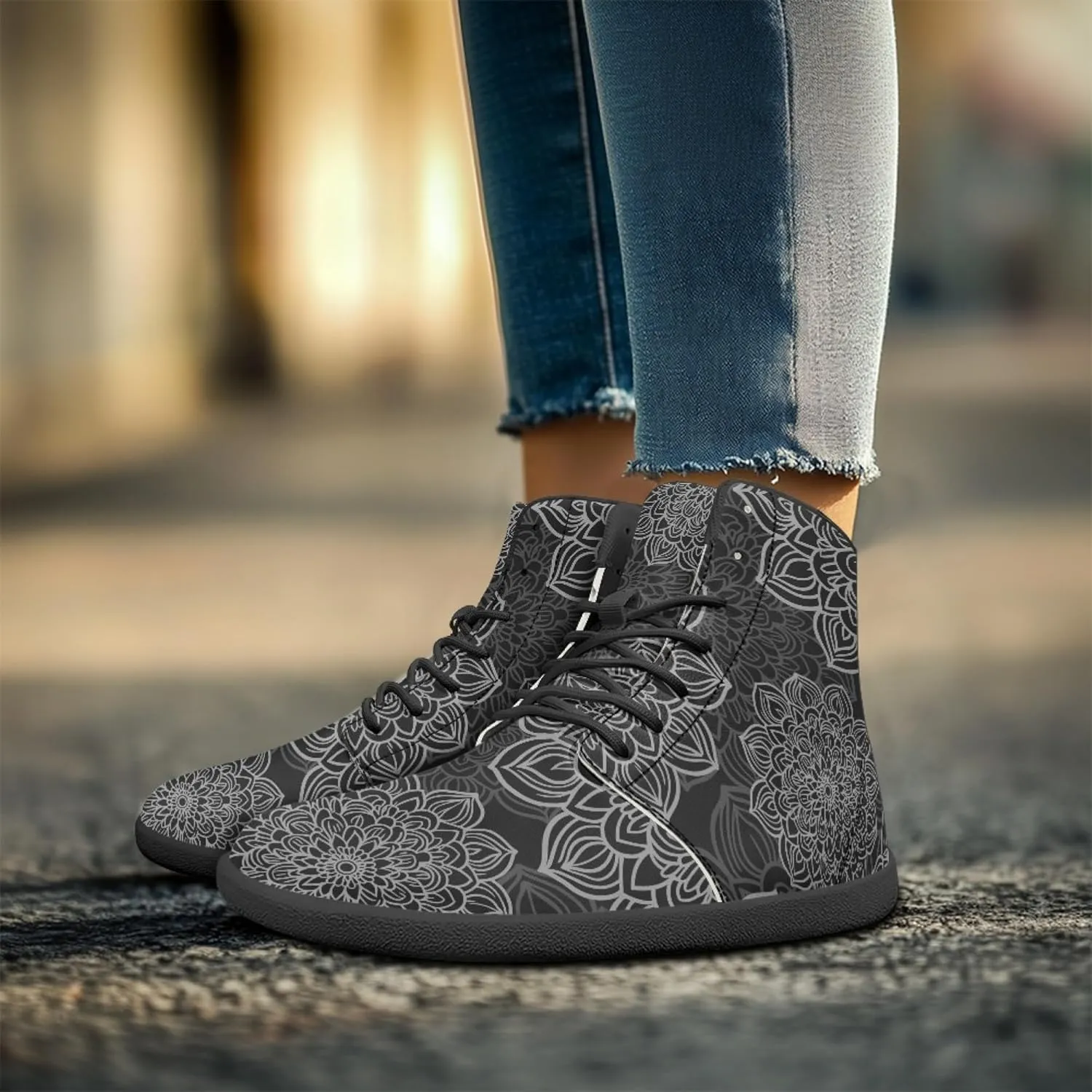 Stylish Print PU Leather High Top Barefoot Sneakers Shoes for Men Women