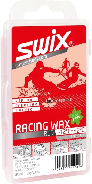 SWIX UR8 Red Bio 60g Racing Wax for Mid-Range Temperatures | Durable Soft Glide Wax for Alpine Skiing, Training & Racing