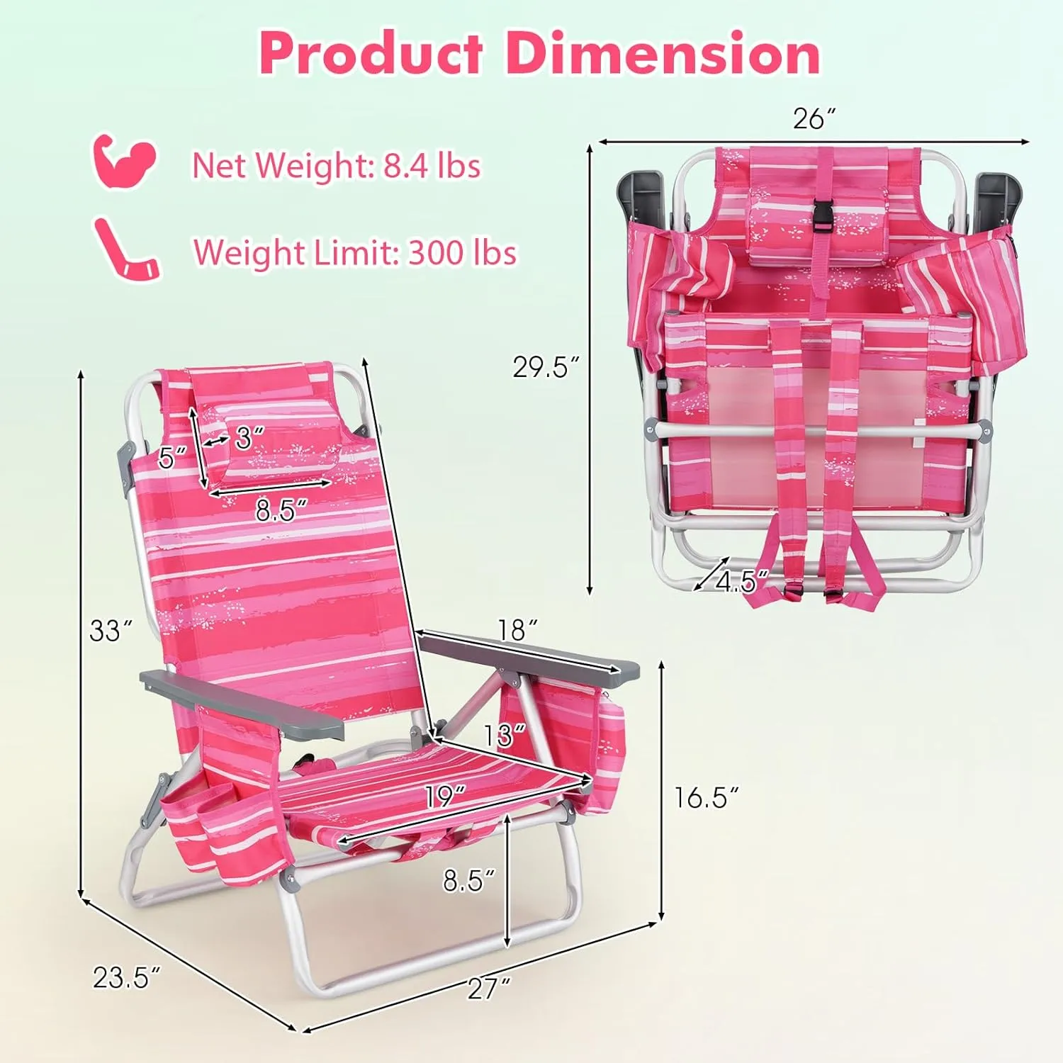 Tangkula Set of 2 Backpack Beach Chair, 5-Position Lay Flat Beach Chairs with Cooler Bag, 2 Cup Holders, Towel Bar, Lightweight Folding Beach Chair with Backpack Straps