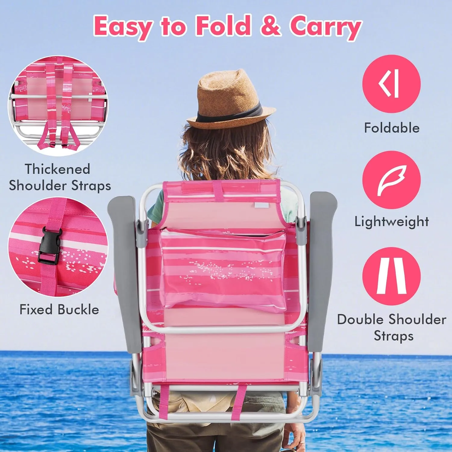 Tangkula Set of 2 Backpack Beach Chair, 5-Position Lay Flat Beach Chairs with Cooler Bag, 2 Cup Holders, Towel Bar, Lightweight Folding Beach Chair with Backpack Straps