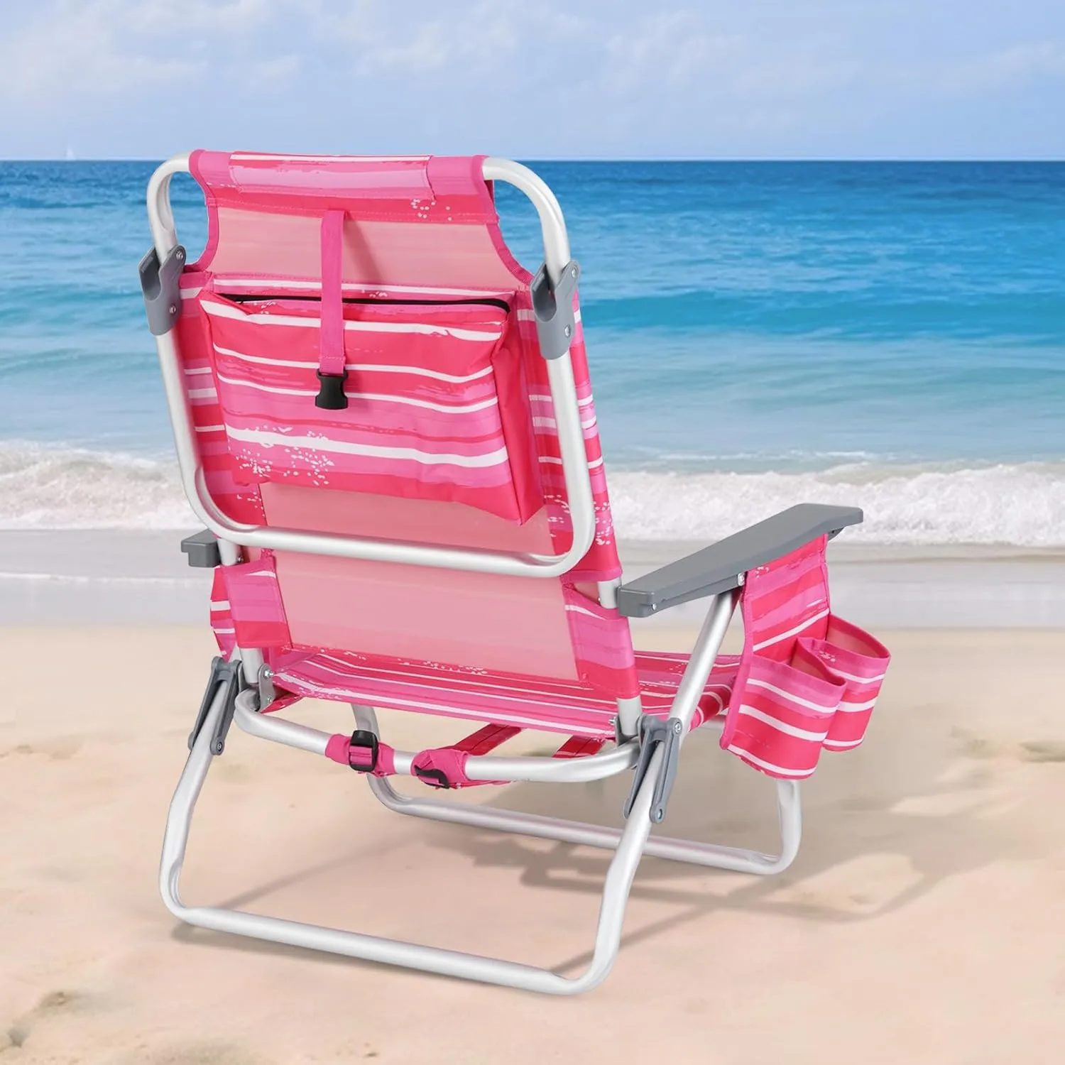 Tangkula Set of 2 Backpack Beach Chair, 5-Position Lay Flat Beach Chairs with Cooler Bag, 2 Cup Holders, Towel Bar, Lightweight Folding Beach Chair with Backpack Straps