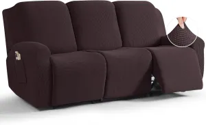 TAOCOCO Recliner Couch Covers for 3 Seat, 8-Pieces Stretch Large Couch Covers for 3 Seats Reclining Slipcovers Soft Jacquard Pattern Furniture Protector, Chocolate