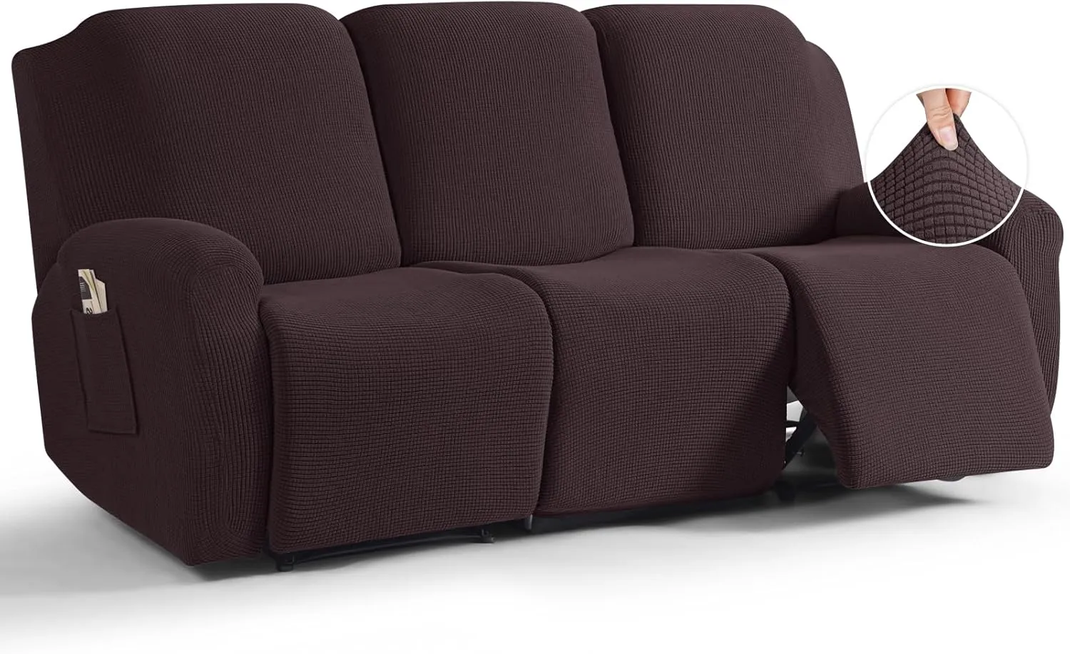 TAOCOCO Recliner Couch Covers for 3 Seat, 8-Pieces Stretch Large Couch Covers for 3 Seats Reclining Slipcovers Soft Jacquard Pattern Furniture Protector, Chocolate