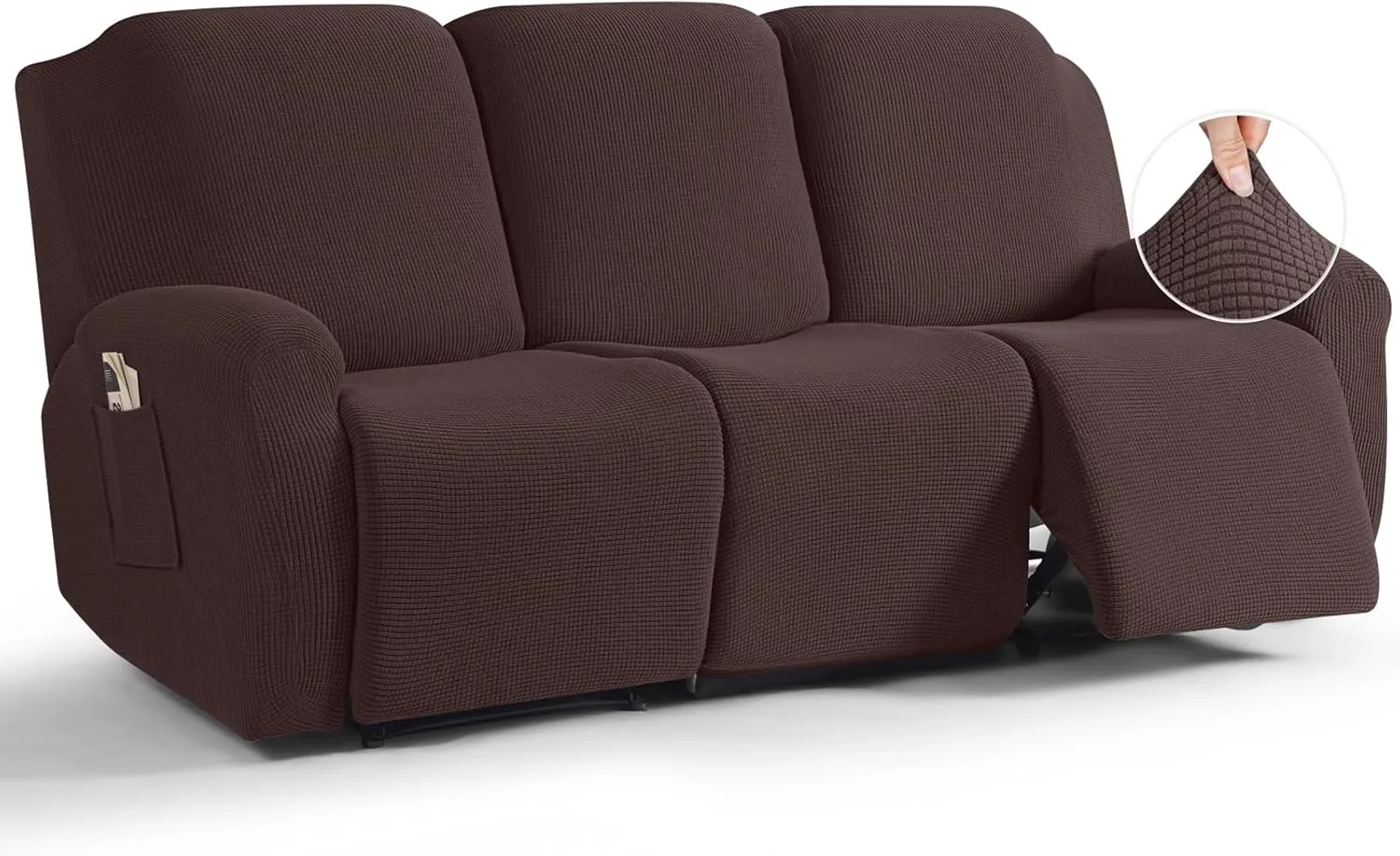 TAOCOCO Recliner Sofa Covers 8-Pieces Stretch Large Couch Covers for 3 Seats Reclining Slipcovers Soft Jacquard Pattern Furniture Protector (Dark Coffee)
