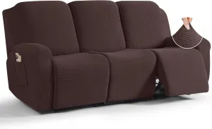 TAOCOCO Recliner Sofa Covers 8-Pieces Stretch Large Couch Covers for 3 Seats Reclining Slipcovers Soft Jacquard Pattern Furniture Protector (Dark Coffee)