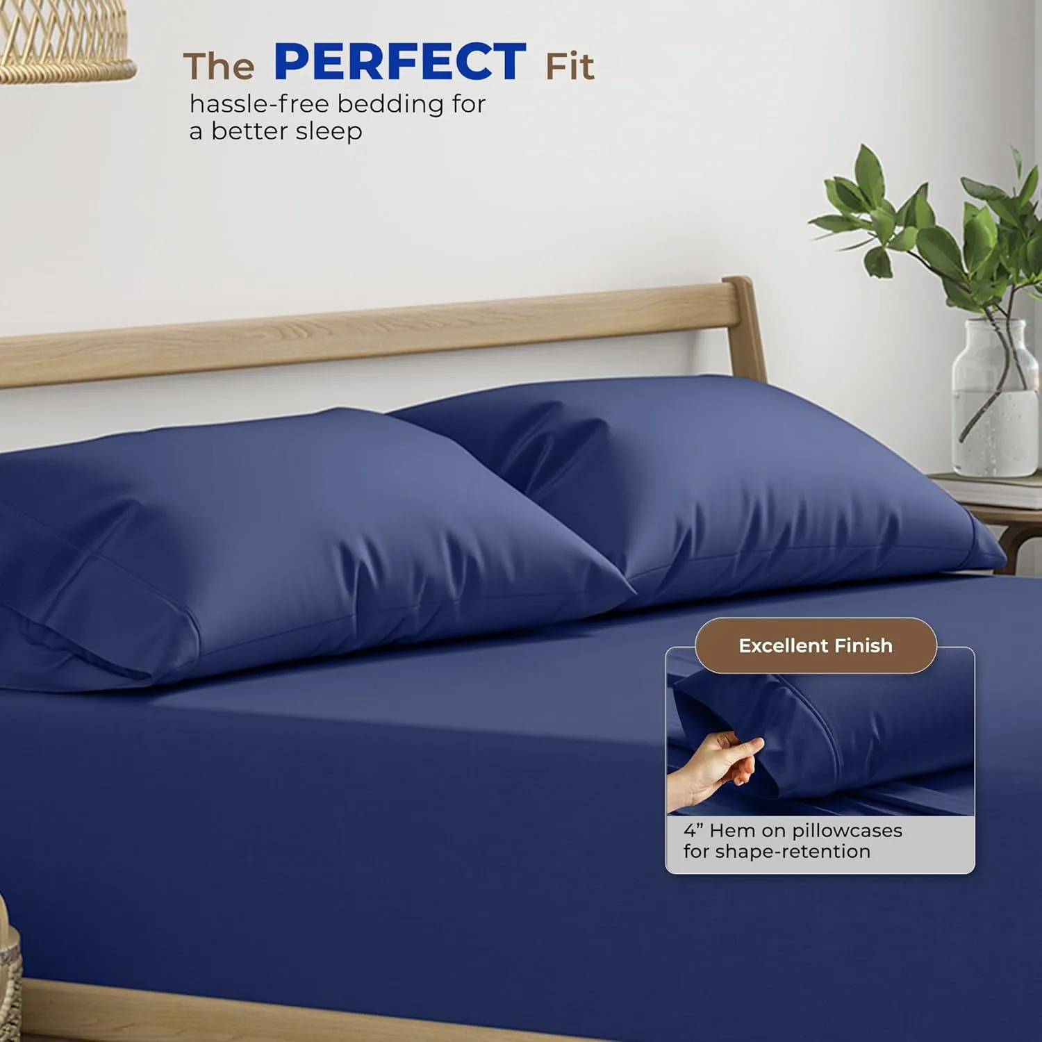 THREAD SPREAD 100% Pure Cotton Pillowcases Set of 2-1000 TC Egyptian Quality Cotton Pillow Cases, Navy Blue Standard/Queen Pillowcase Set, Extra Long-Staple, Soft Sateen Weave Bed Pillow Covers