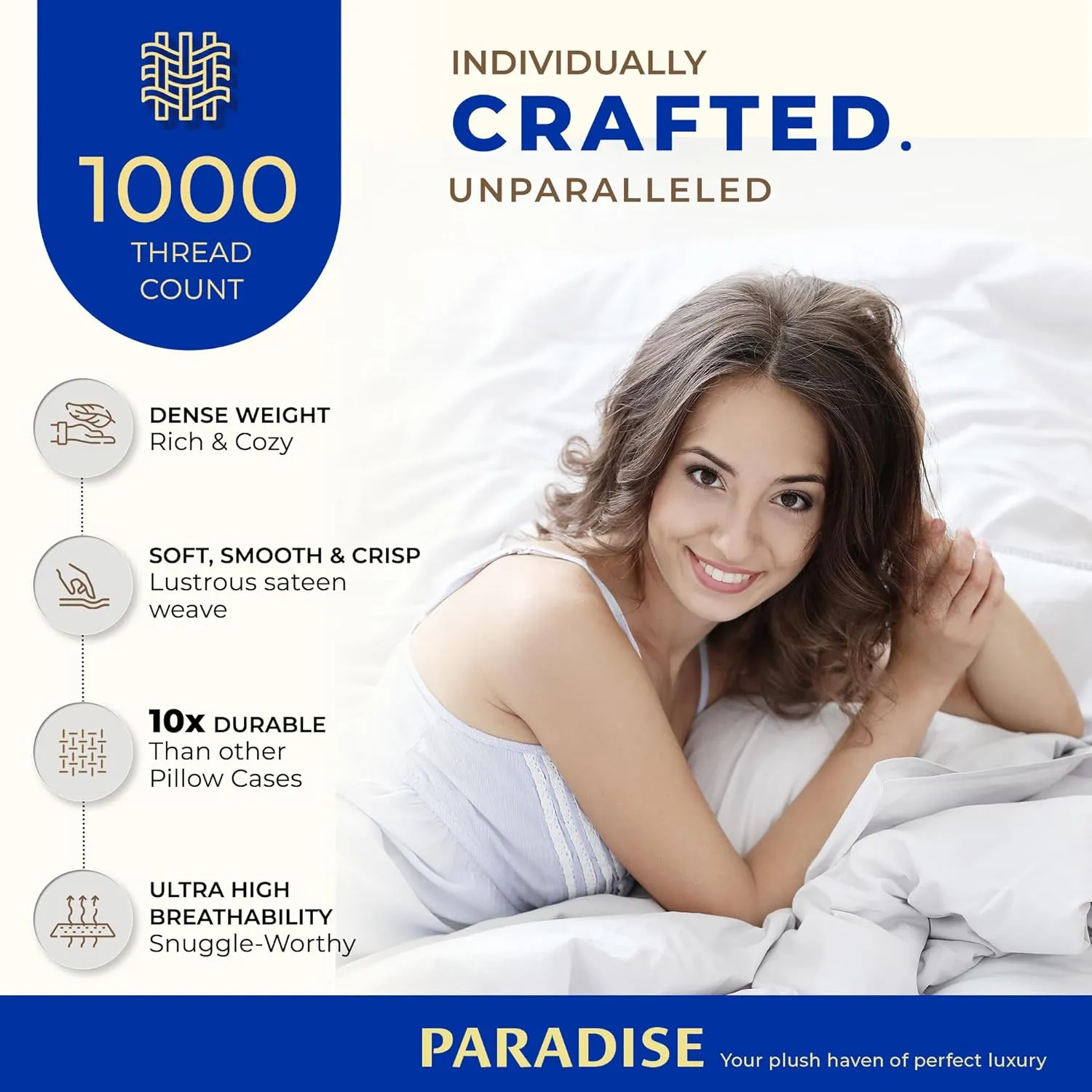 THREAD SPREAD 100% Pure Cotton Pillowcases Set of 2-1000 TC Egyptian Quality Cotton Pillow Cases, Navy Blue Standard/Queen Pillowcase Set, Extra Long-Staple, Soft Sateen Weave Bed Pillow Covers