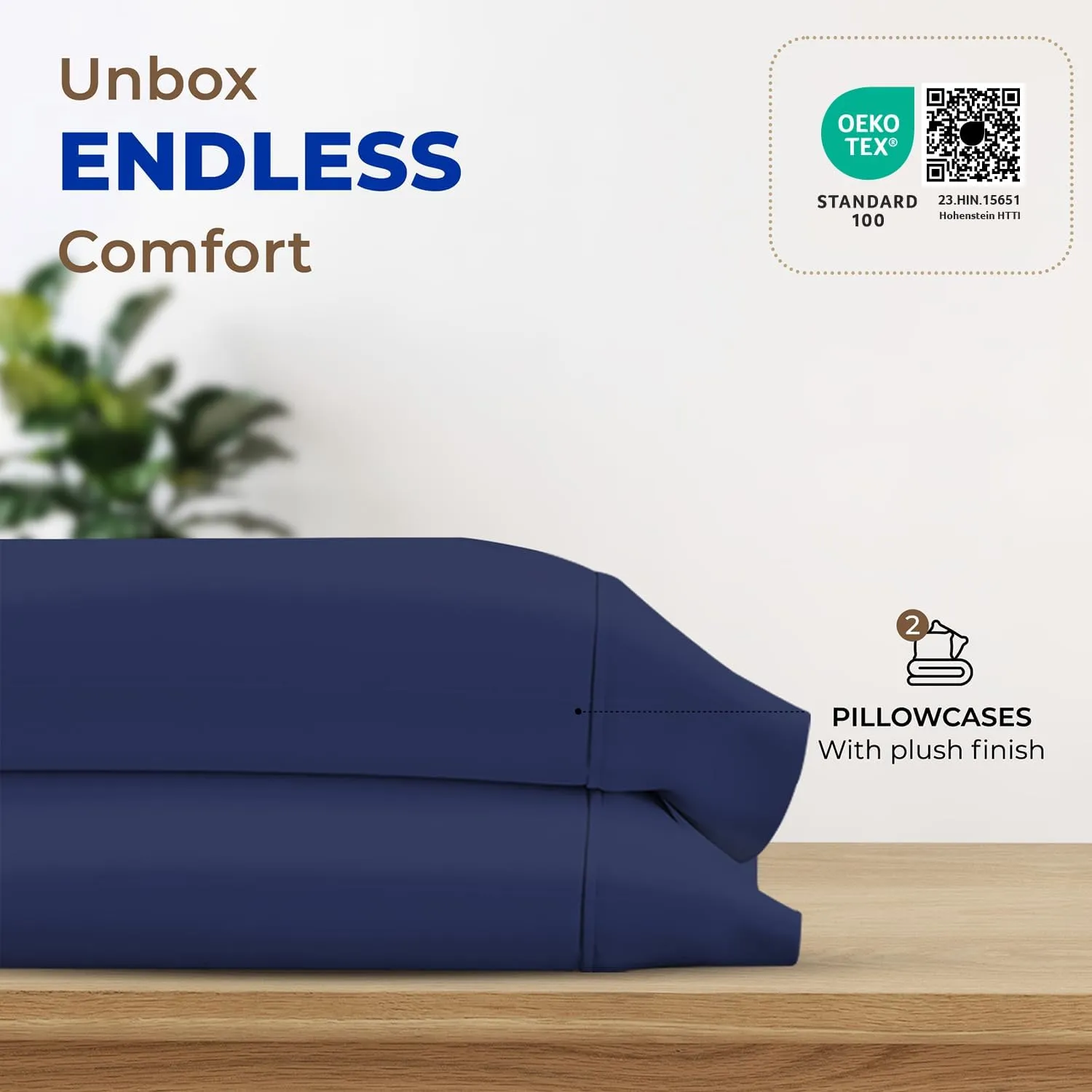 THREAD SPREAD 100% Pure Cotton Pillowcases Set of 2-1000 TC Egyptian Quality Cotton Pillow Cases, Navy Blue Standard/Queen Pillowcase Set, Extra Long-Staple, Soft Sateen Weave Bed Pillow Covers