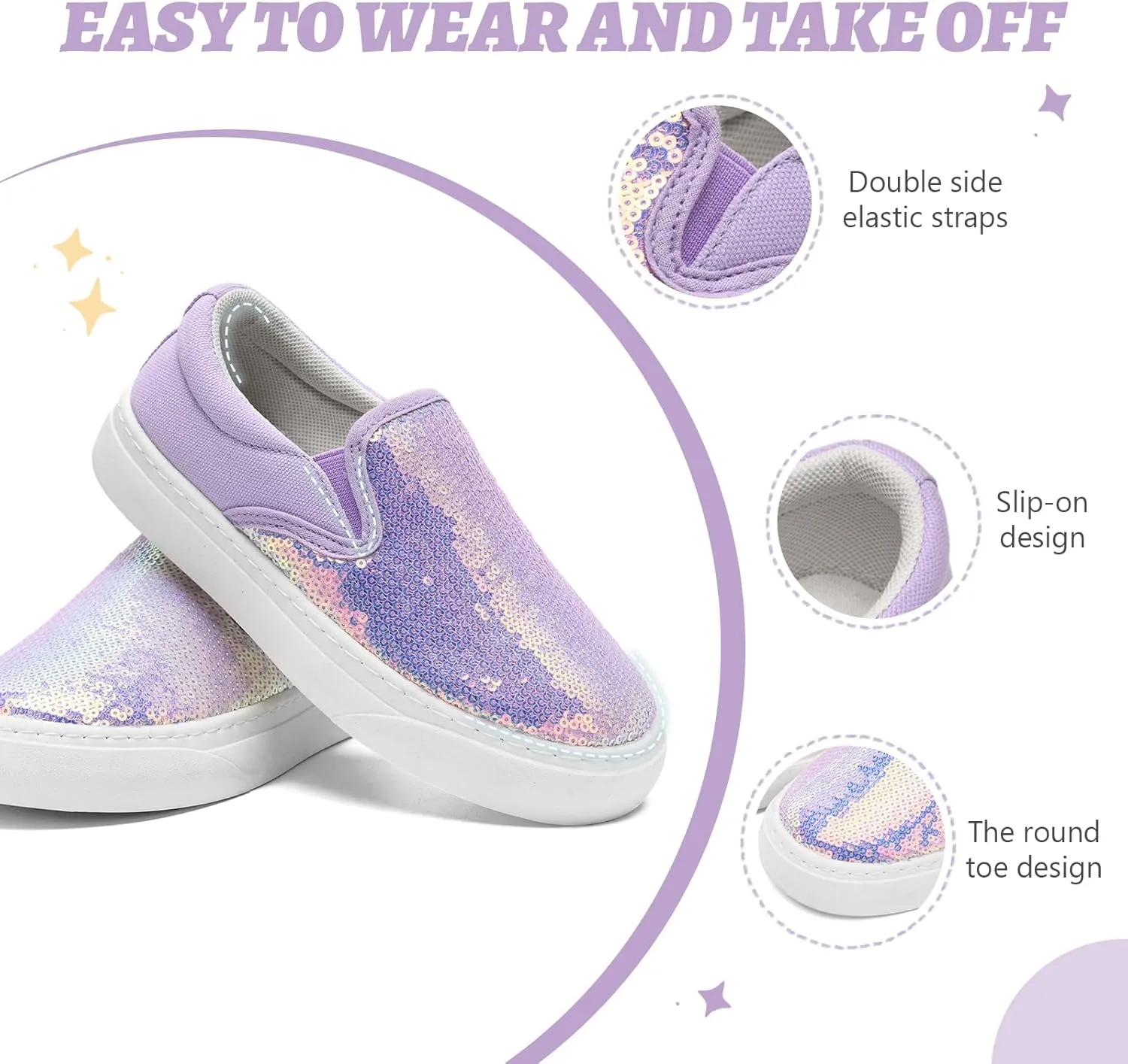 Toddler Girls and Boys Sneakers Canvas Low Top Slip On Casual Sparkle Sequins Walking/Running Shoes