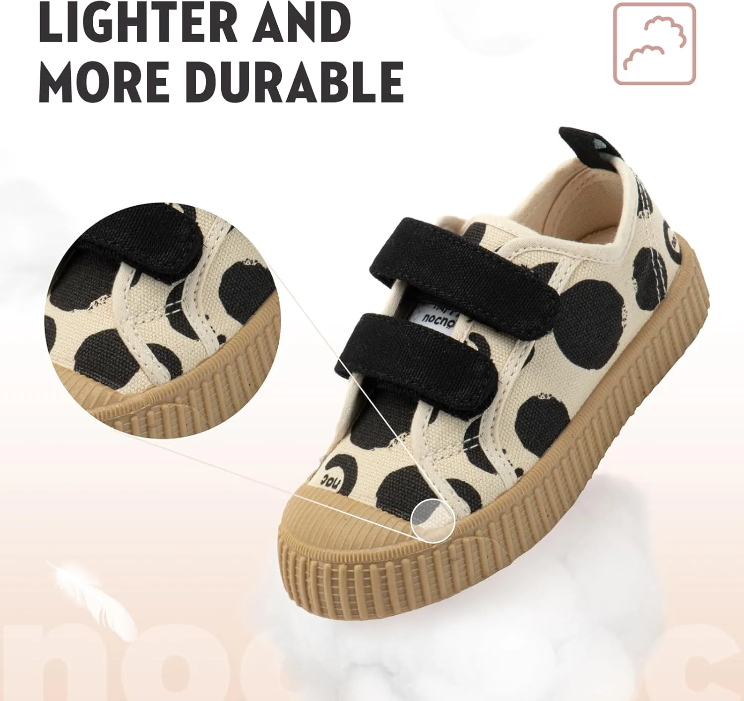 Toddler Shoes for Boys & Girls, Canvas Dual Hook and Loops Sneakers with Candy-Colored Sole