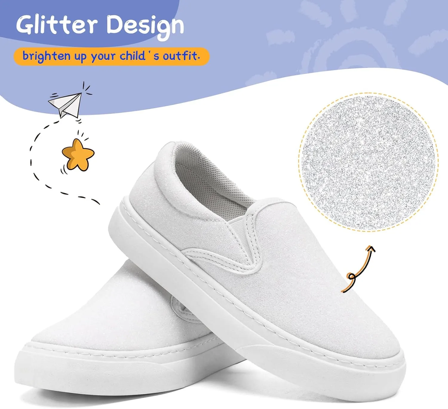 Toddler Sneakers for Girls Boys Low Top Slip On Kids Canvas Casual Shoes Comfortable Walking Sequins Glitter Shoes